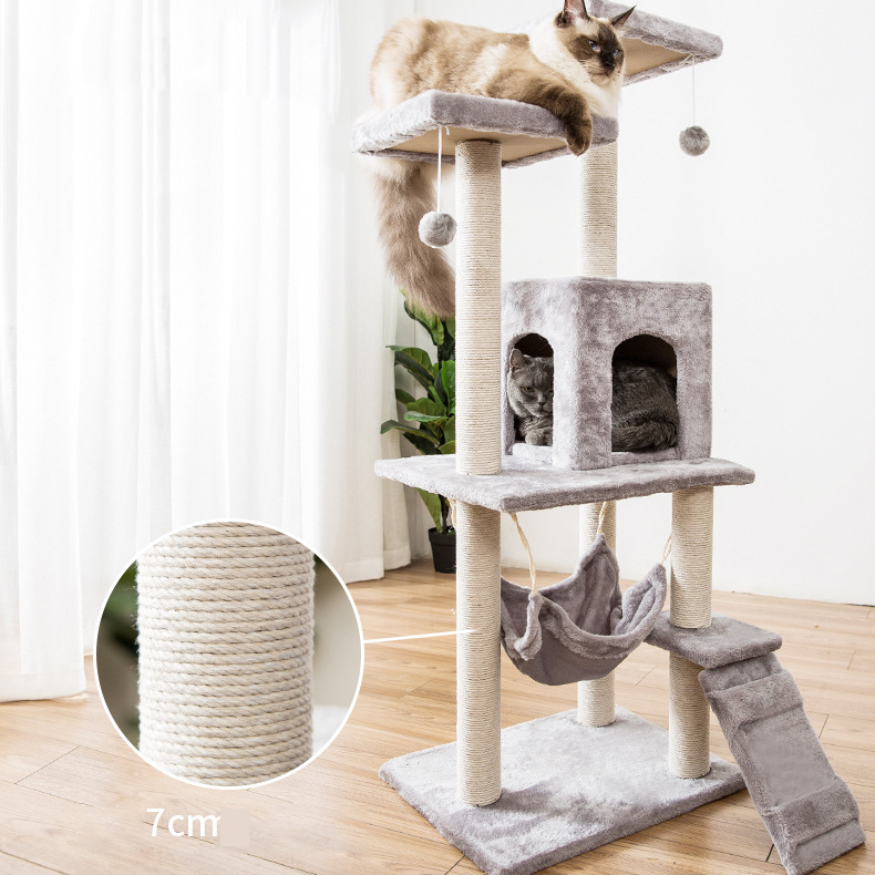 Manufacturer Wholesale Sisal Grey Beige Short Plush Scratcher Cat Tree Tower With Ladder