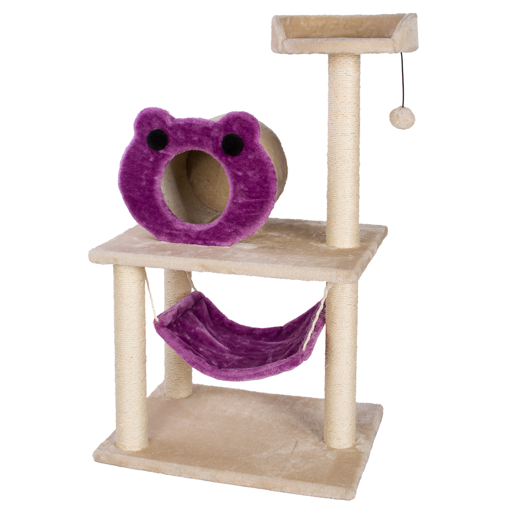 Lovely Designed Middle Size New Fleece Purple Cat Scratcher House Beige