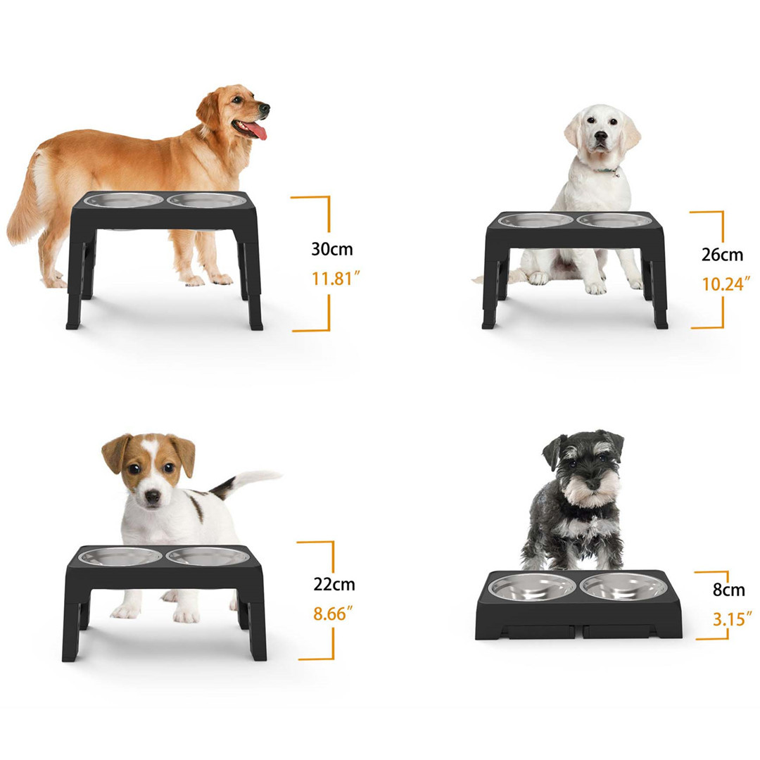 Manufacturer Wholesale Black Raised Adjustable Height Elevated Dog Two Bowls