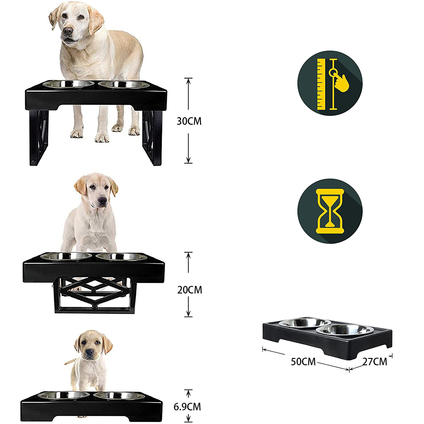 Manufacturer Wholesale Raised Adjustable Height Elevated Dog Two Bowls