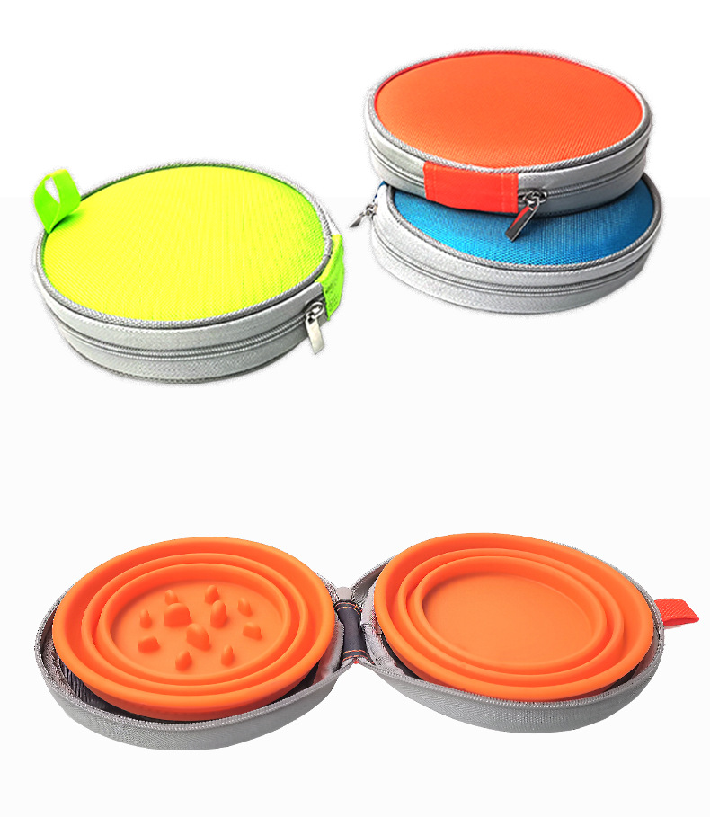 Manufacturer Wholesale Collapsible Slow Feeder Dog Two Bowls With Zipper Portable Outdoor