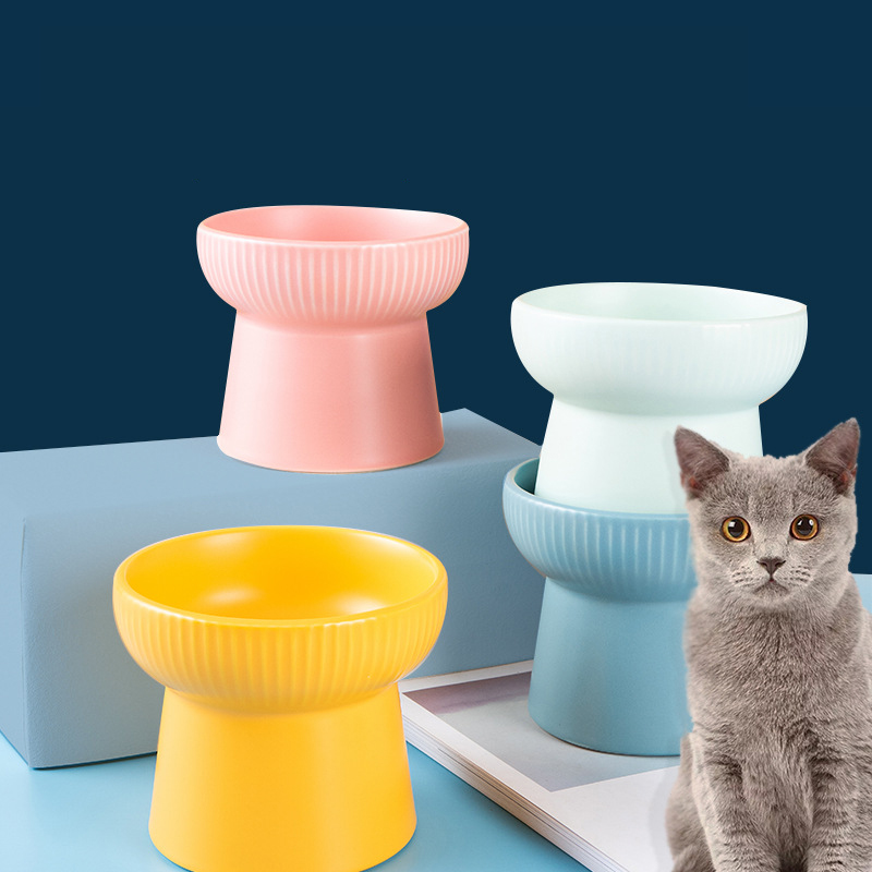 Manufacturer Wholesale Pink Yellow Blue Green Ceramic Dog Cat Bowl High Heel