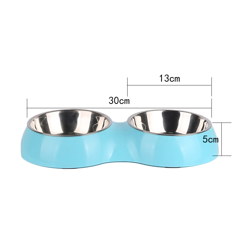 Manufacturer Wholesale Pink Green Blue Non Slip Travel Stainless Steel Cat Pet Dog Plastic Two Bowls