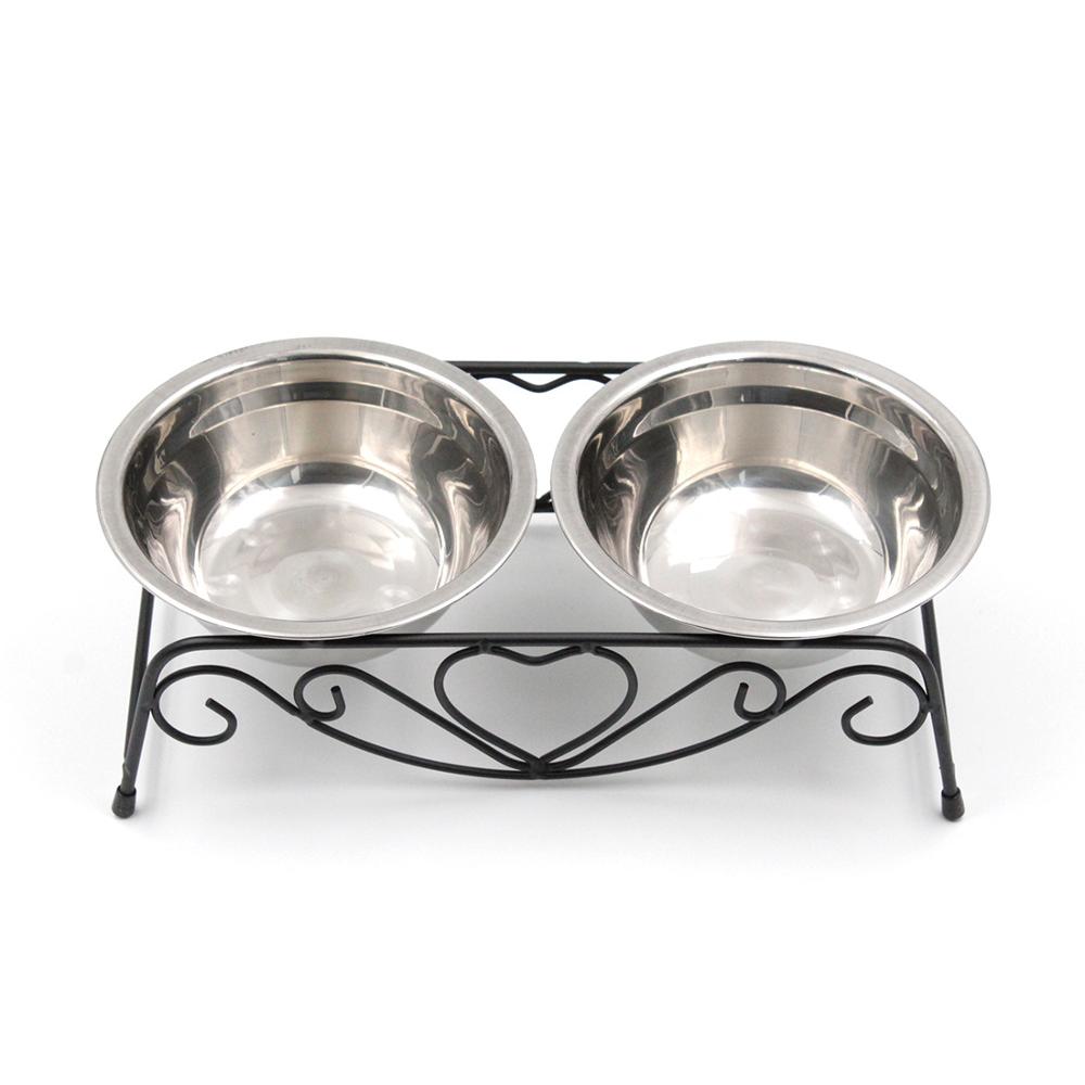 Manufacturer Wholesale Stainless Steel Frame Two Cat Pet Dog Bowls Raised