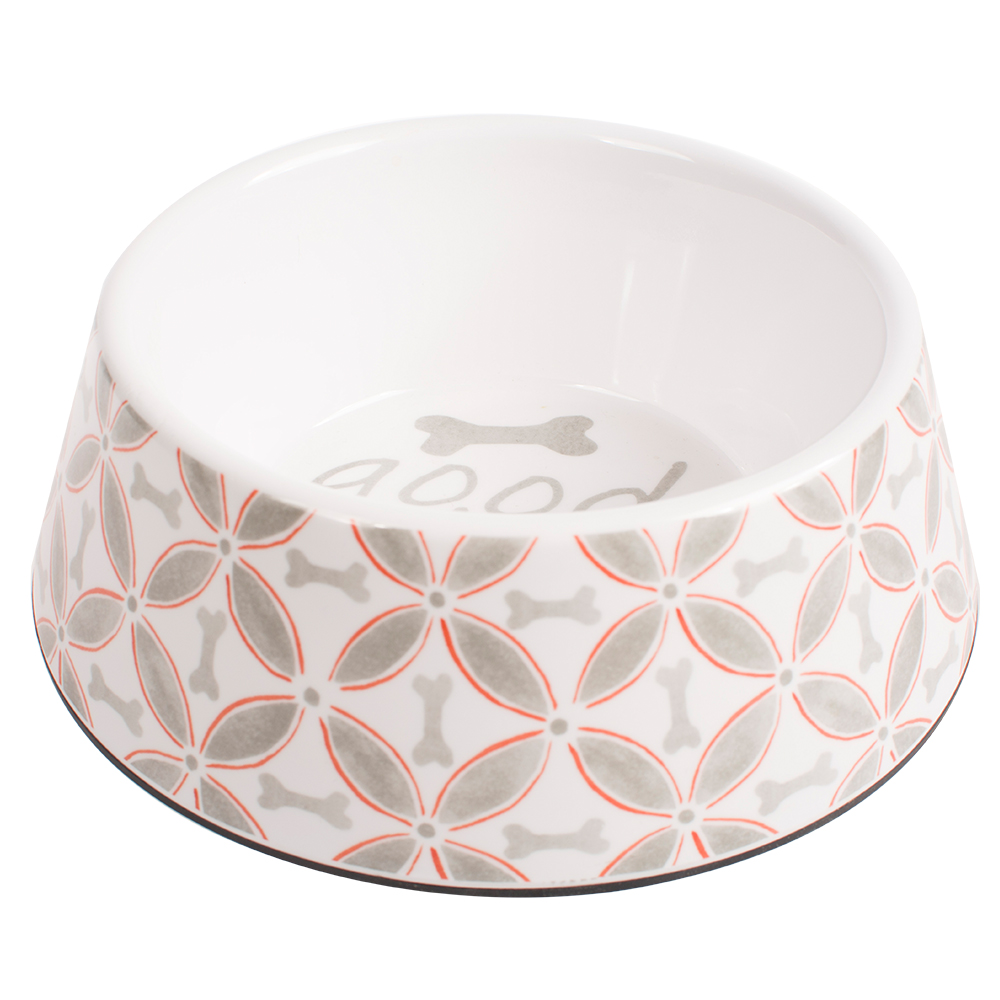 White Elegant Bone Print Deep White Ceramic Dog Bowl