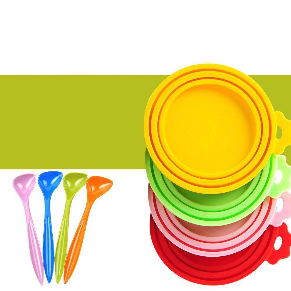 Promotion Colorful Plastic Pet Can Cover With Spoon