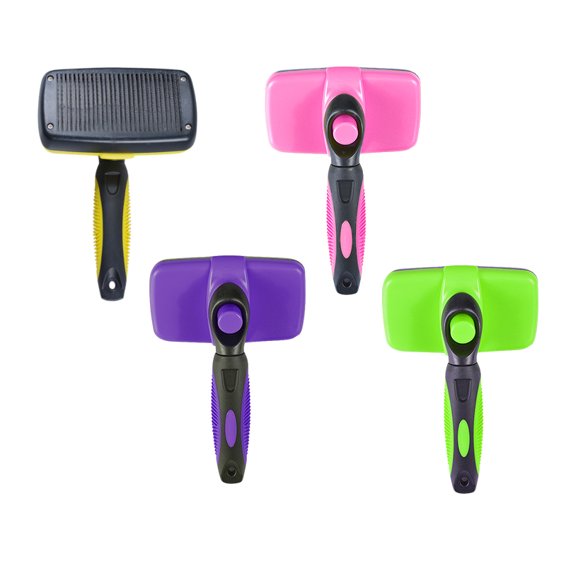Manufacturer Wholesale Stainless Steel One-click Cleanup Dog Brush Green Pink Purple Yellow