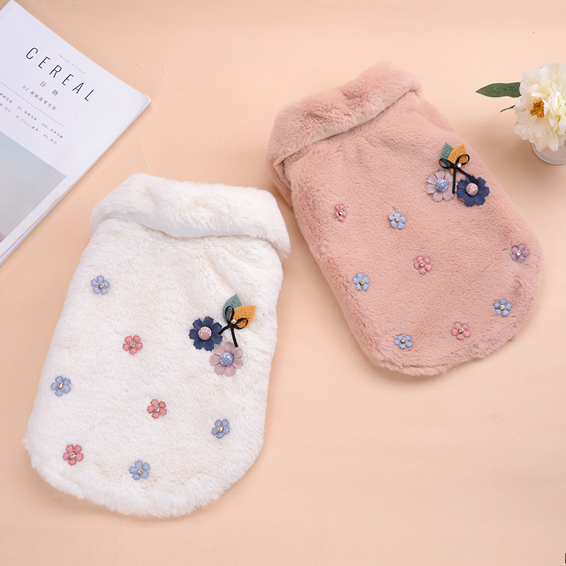 Manufacturer Wholesale Soft Warm Fleece Plush Cotton Flower Pattern Pet Dog Coat For Winter Use