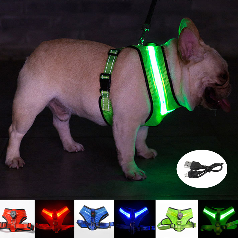 Manufacturer Wholesale S M L Blue Green Red Led Dog Harness Breathable