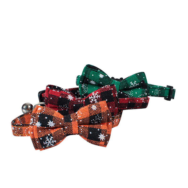 Manufacturer Wholesale Christmas Red Orange Green Cat Collar With Bowknot