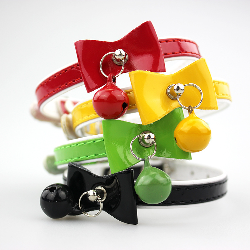 Manufacturer Wholesale Pu Leather Cat Collar With Bell Bowknot