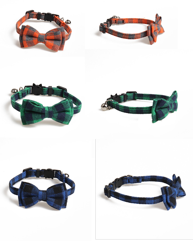 Manufacturer Wholesale Multi-colors Plaid Design Cat Collar With Bowknot Bell