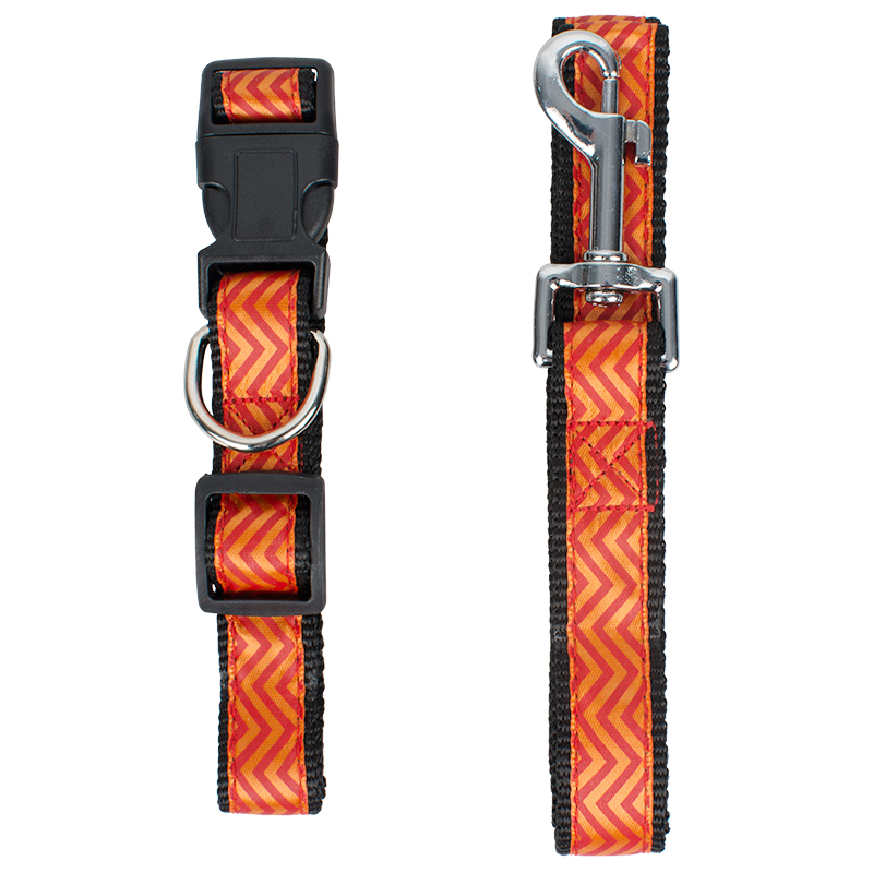 Wholesale Manufacturer Blue Orange Stock Custom Pet Dog Ribbon Collar And Leash Set
