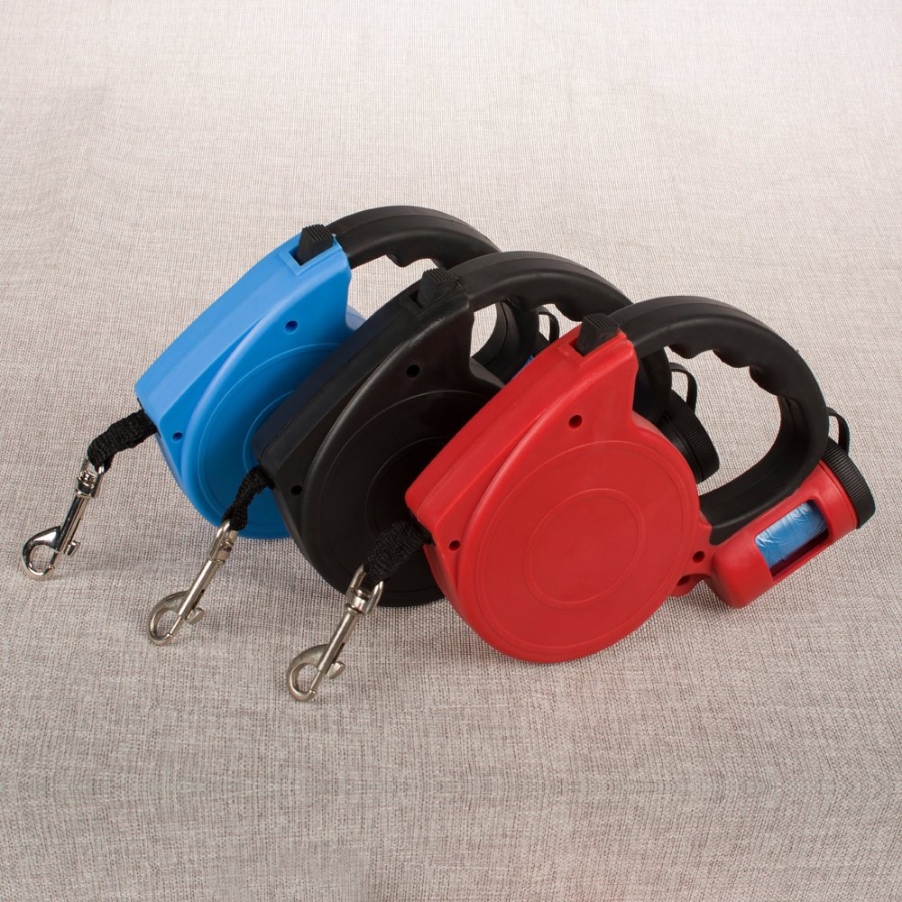 Wholesale Bling Black Red Blue Rubber Custom Luxury Retractable Pet Dog Leash With Poop Bag