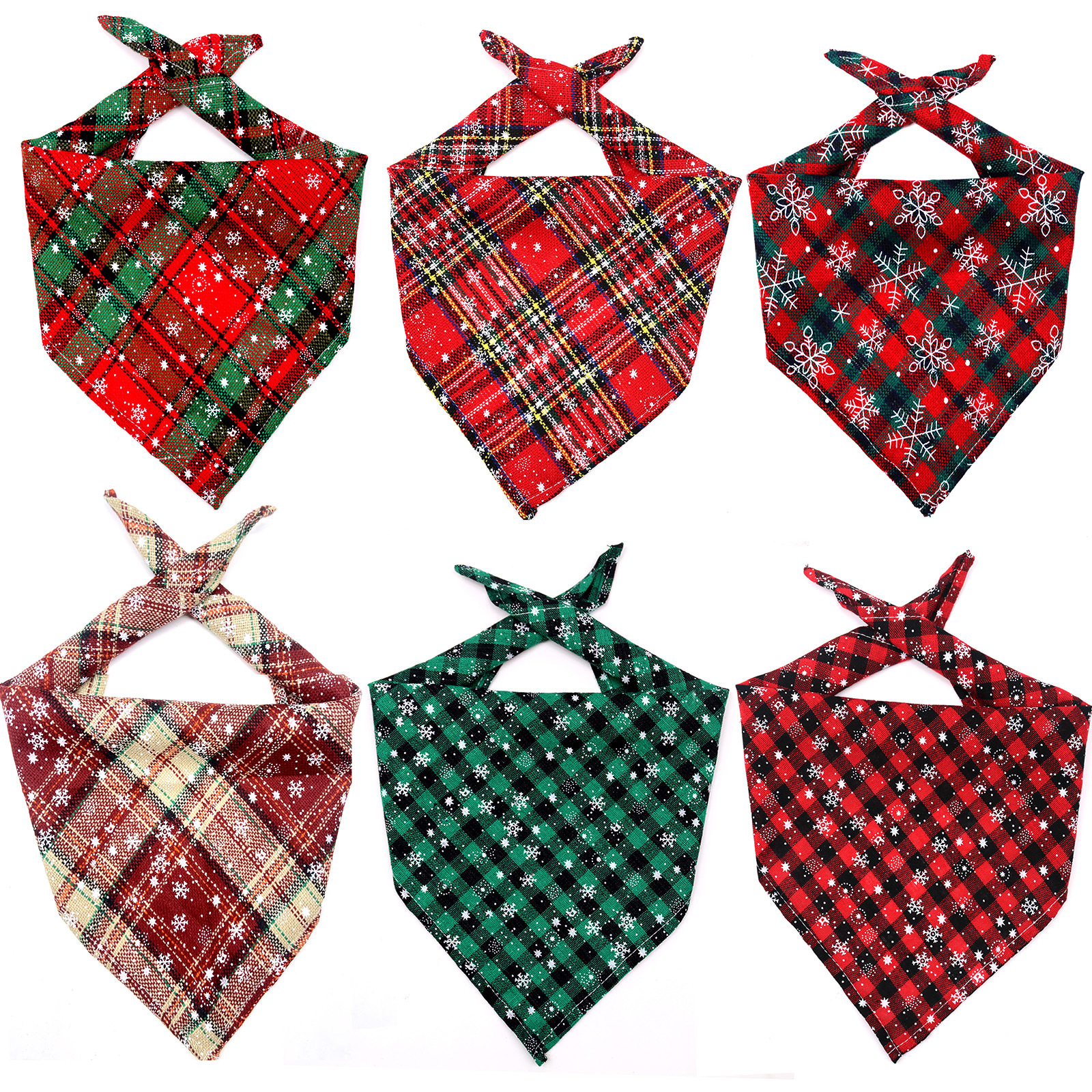 Manufacturer Wholesale Plaid Snow Pattern Dog Bandana Christmas Design