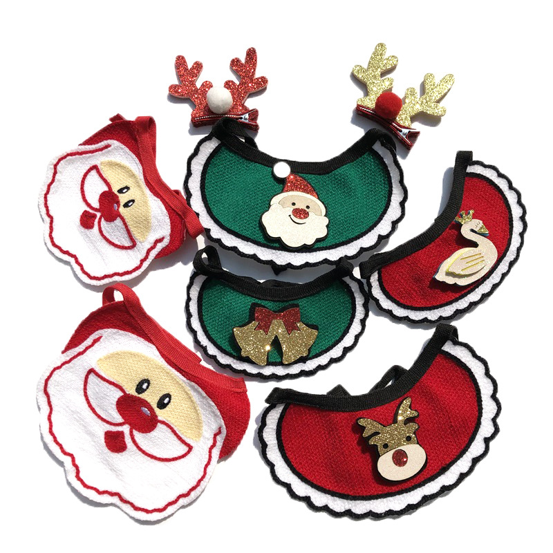 Manufacturer Wholesale Bell Santa Claus Deer Dog Christmas Bandana With Head Clamp