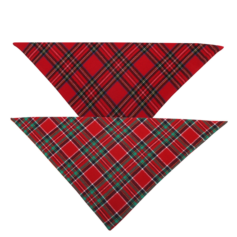 Manufacturer Wholesale Custom Logo Design Warm Red Plaid Pattern Cotton Pet Accessories Bandana For Dog