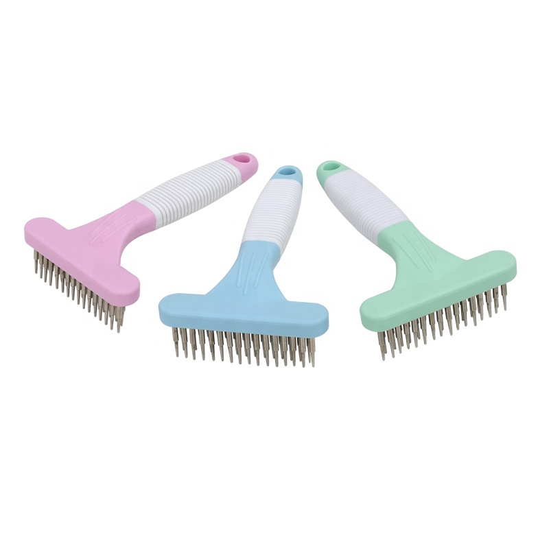 Factory Wholesale Custom Logo Two Rows Teeth Cat Hair Rake Brush Dog Pet Grooming Slicker Brush