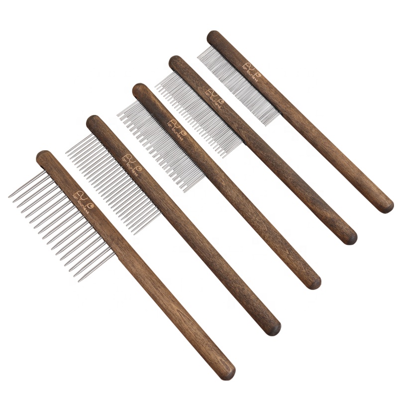 Factory Wholesale Five Style Wooden Handle Cat Needle Flea Comb Dog Pet Grooming Hair Comb