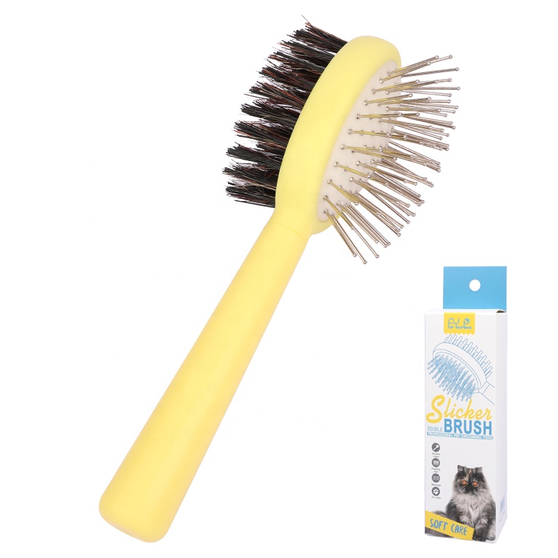 Factory Wholesale Color Box Packaging Double Sided Dog Bristle Massage Brush Cat Pet Grooming Brush