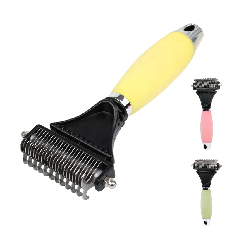Factory Wholesale Silicone Handle Double Sided Pet Open Knot Comb Cat Dog Safe Dematting Grooming Comb