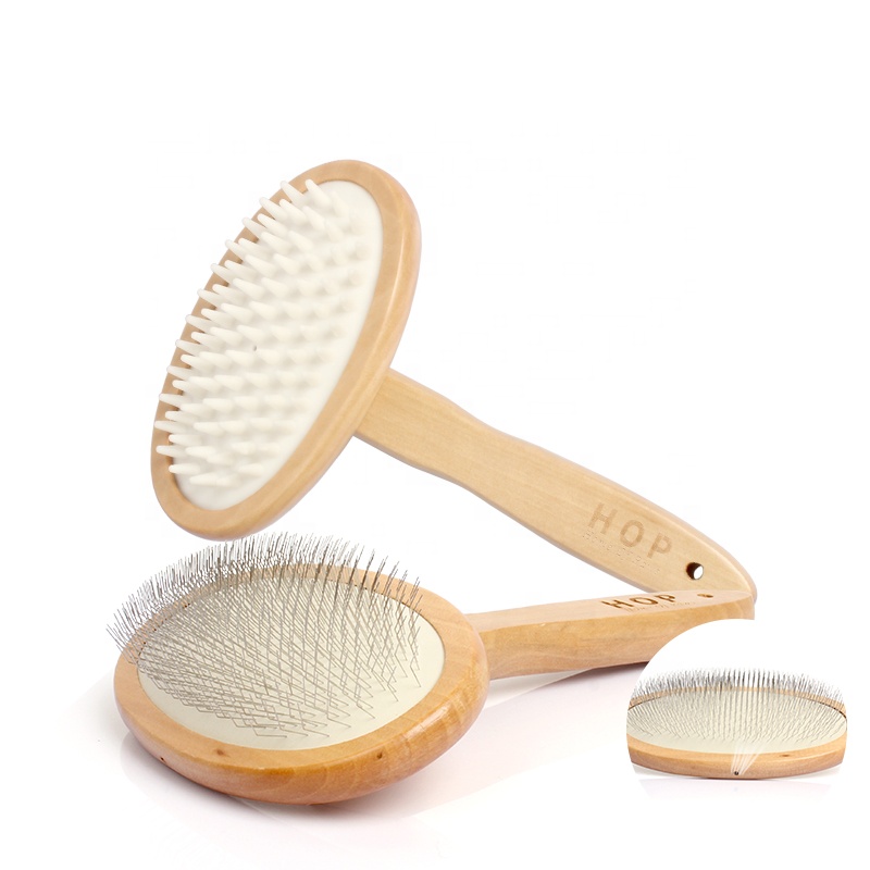 Factory Wholesale Two Style Custom Logo Wooden Pet Massage Brush Cat Dog Grooming Slicker Brush