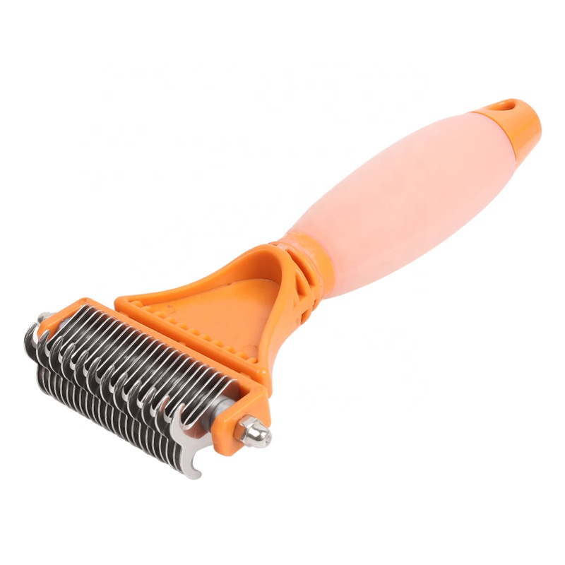 Hot Sale Double Sided Silicone Handle Pet Open Knot Comb Pet Dog Dematting Grooming Rake Comb