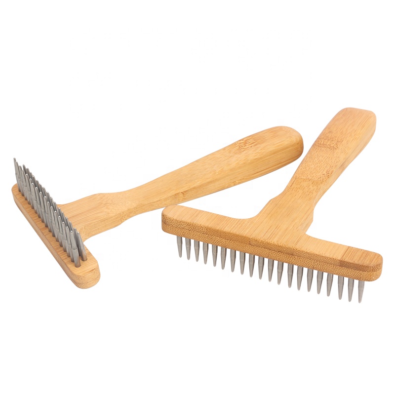 Factory Wholesale Two Style Bamboo Wooden Handle Pet Grooming Brush Pet Dog Hair Rake Comb