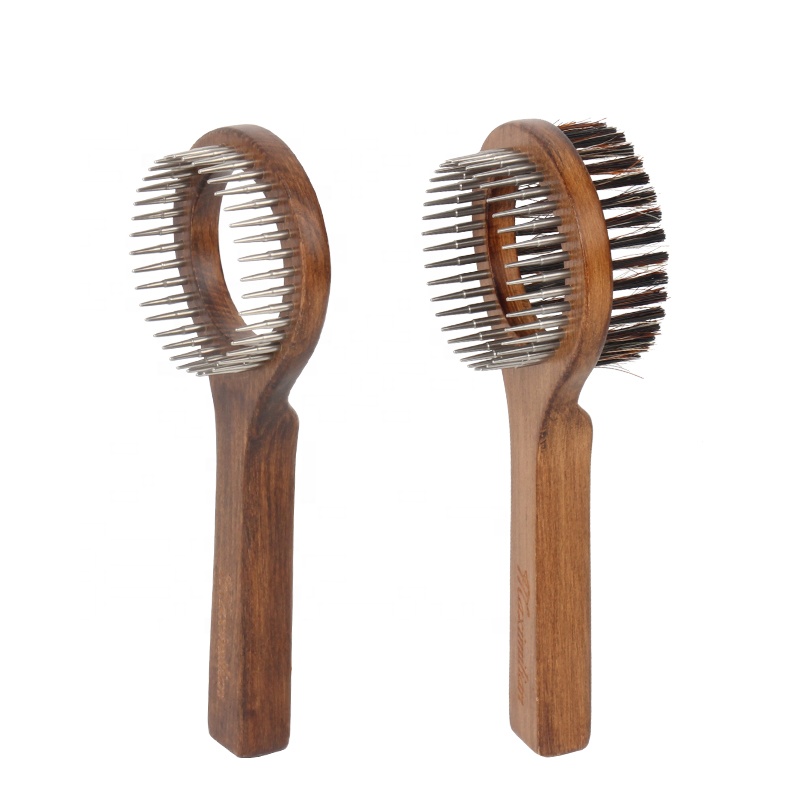 Factory Wholesale Classical Style Wooden Handle Cat Needle Comb Pet Dog Massage Grooming Comb