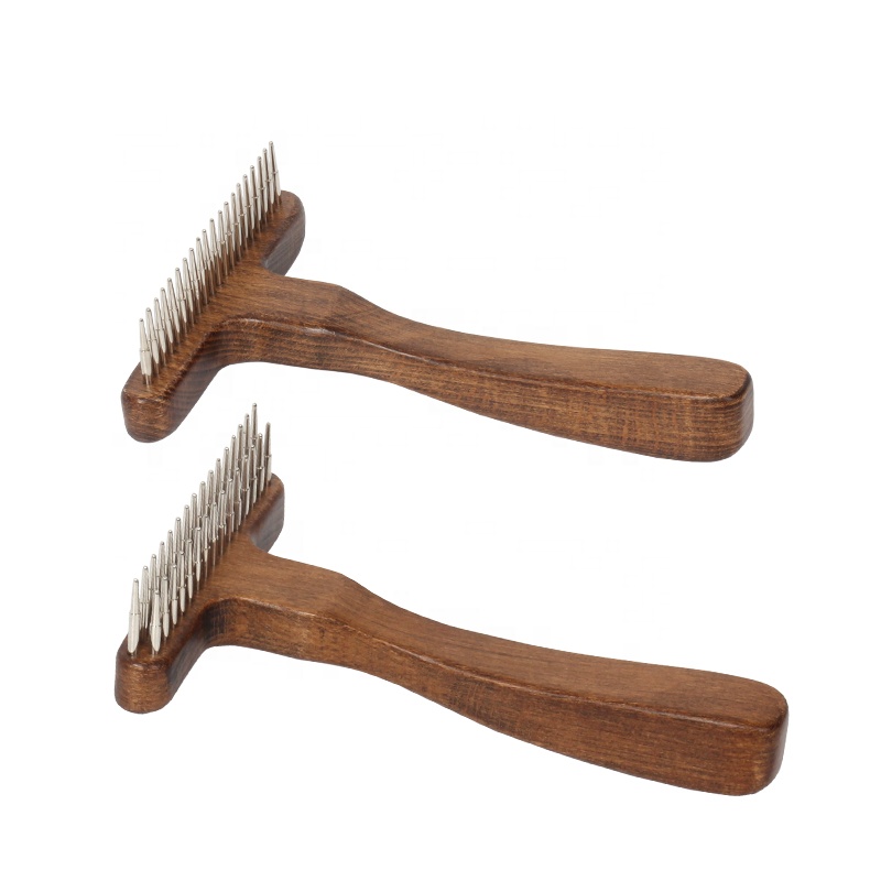 Factory Wholesale Two Type Wooden Handle Metal Needle Pet Rake Comb Cat Dog Kont Brush Comb