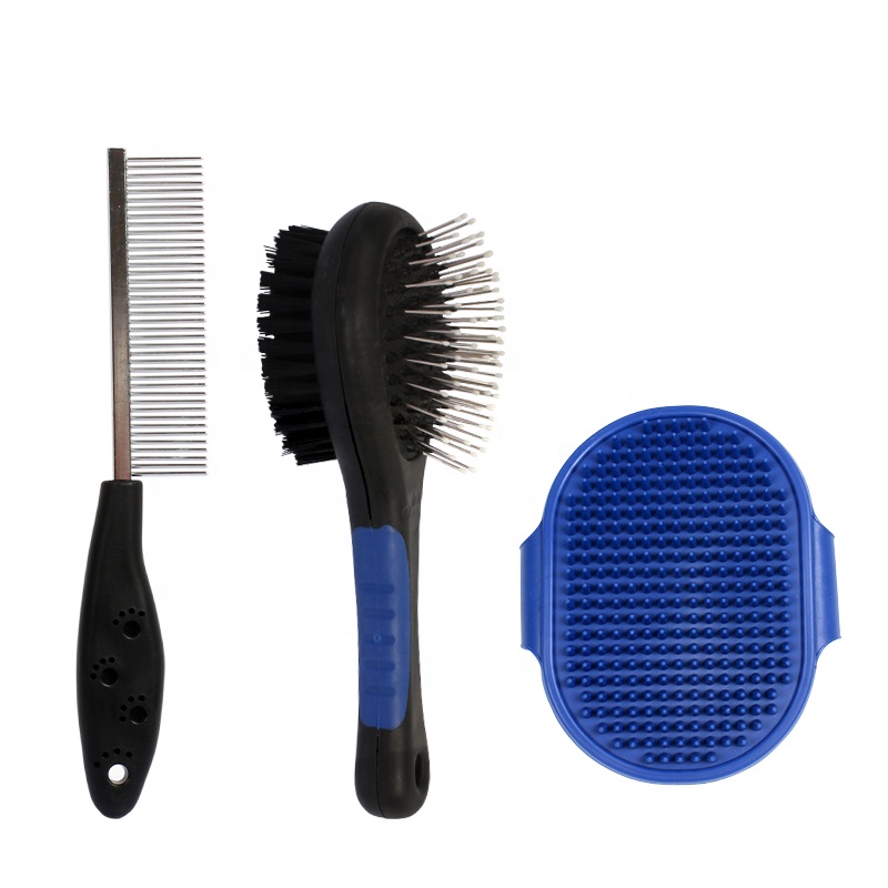 Factory Wholesale 3 In 1 Dog Bath Brush Comb Dog Grooming Kit Dog Grooming Brush Set