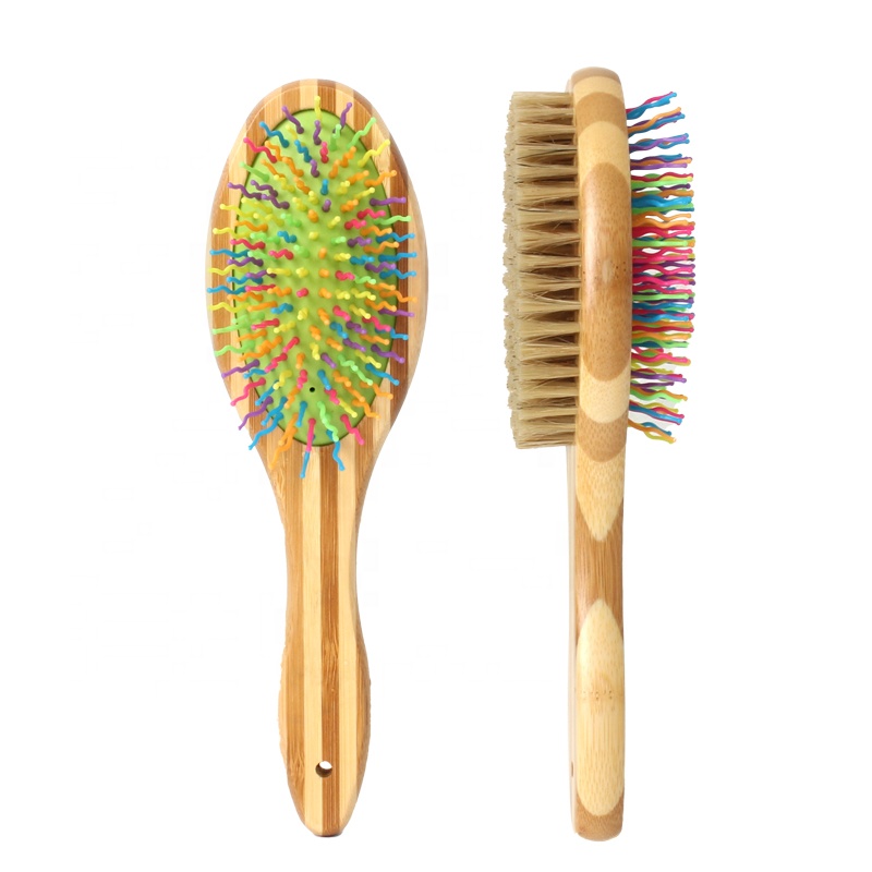 Factory Wholesale Colourful Bamboo Wooden Double Sided Pet Bristle Massage Brush Pet Dog Grooming Brush