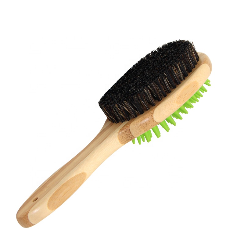 Factory Wholesale Bamboo Wooden Double Sided Cat Bristle Hair Brush Pet Dog Massage Grooming Brush