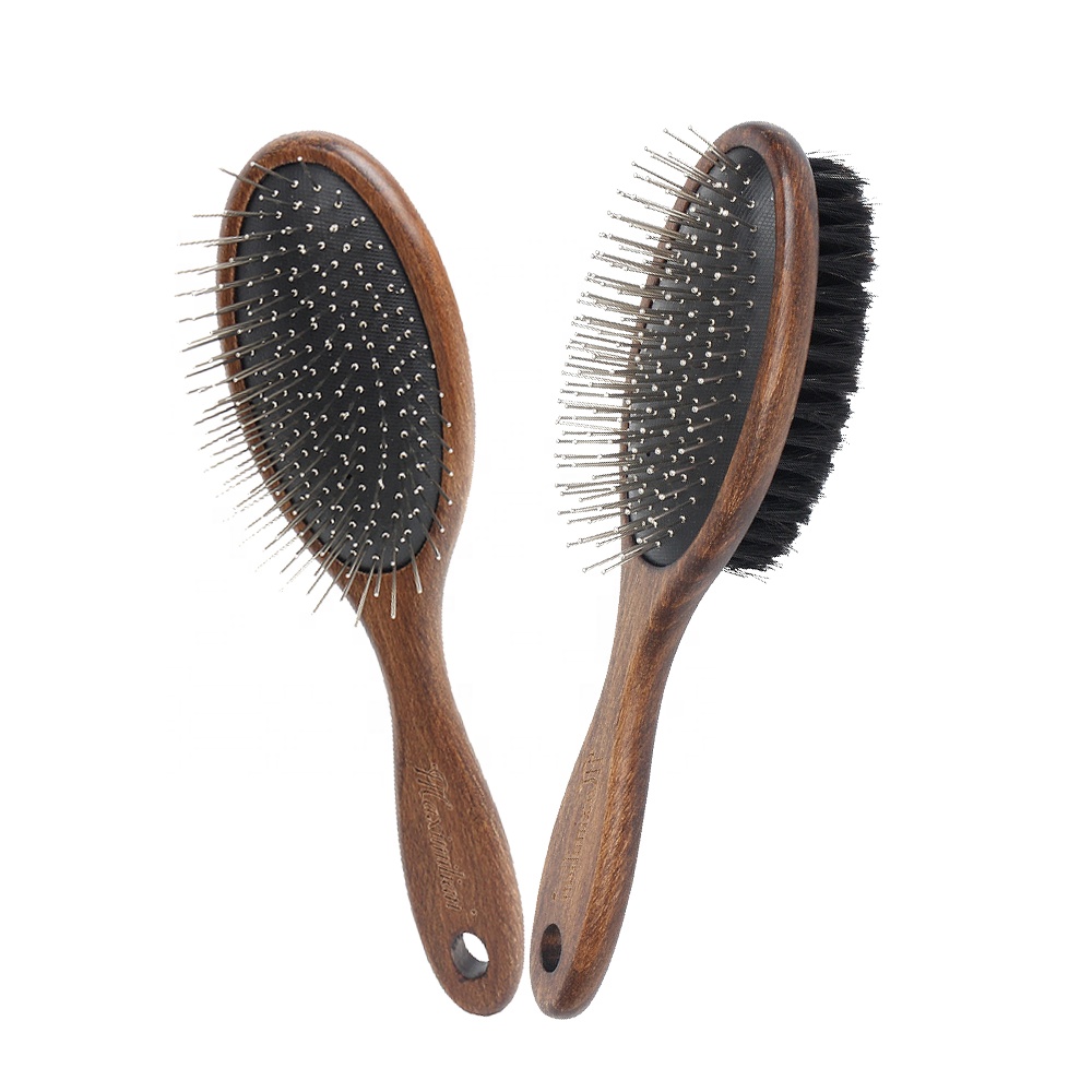Factory Wholesale Upscale Wooden Single Double Sided Pet Bristle Massage Brush Cat Dog Grooming Comb Brush