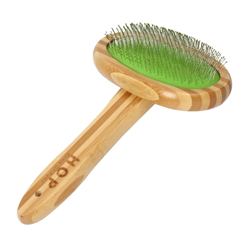 Factory Wholesale Bamboo Wooden Long Pin Dog Brush Pet Cat Wire Grooming Slicker Brush With Sticky Beads