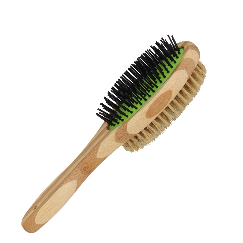 Factory Wholesale Bamboo Wooden Double Sided Cat Bristle Massage Brush Pet Dog Grooming Brush