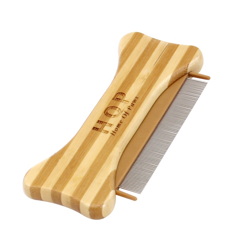 Factory Wholesale Bone Shape Bamboo Wooden Pet Lice Comb Cat Dog Flea Grooming Comb