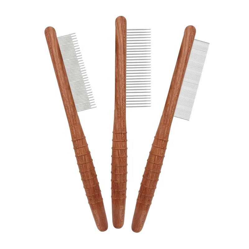 Factory Wholesale Custom Logo Wooden Cat Fur Remover Comb Dog Pet Grooming Flea Comb