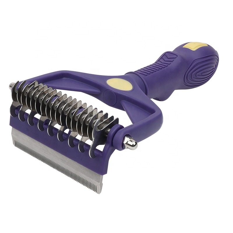 Factory Wholesale Custom Logo 2 In 1 Cat Deshedding Tool &amp; Undercoat Rake Comb Dog Pet Grooming Comb Brushes