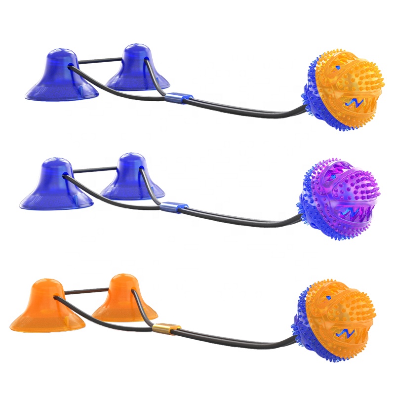 Factory Wholesale Rubber Pet Tug Toys Double Suction Cup Interactive Dog Pooshes Chew Toy With Bell