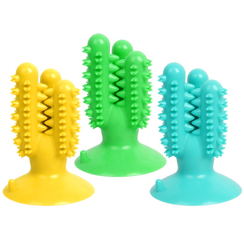 Factory Wholesale Rubber Pet Molar Toys Dog Toothbrush Stick Cactus Interactive Dog Toothbrush Chew Toy With Suction Cup