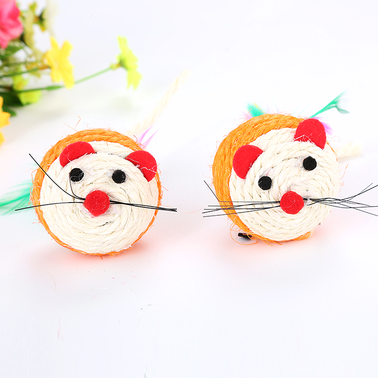 Durable Cat Colorful Big Sisal Mouse Toys Pet Grinding Claws Toys With Feather