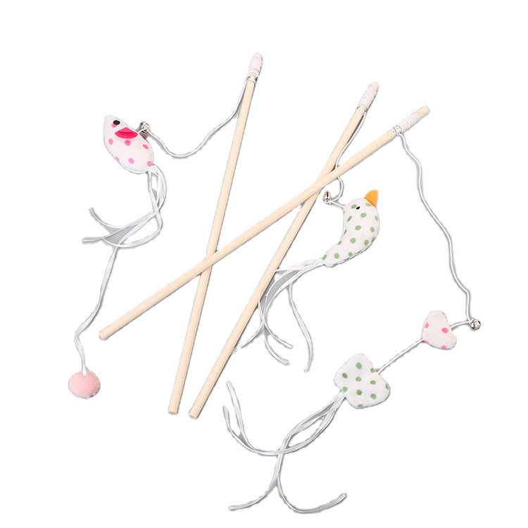 New Wholesale Soft Plush Teaser Wooden Cat Toys Cat Teaser Stick