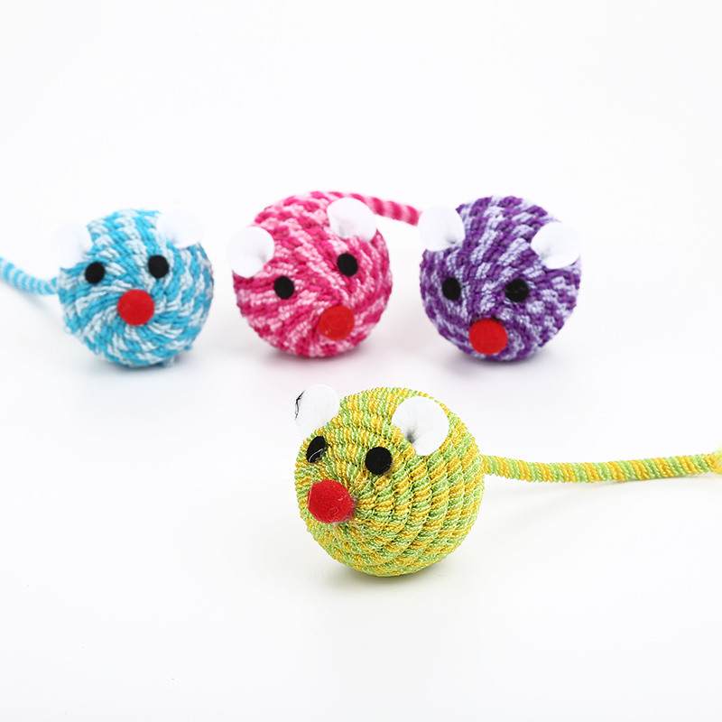 Multi-color Round Mouse Shaped Band Knit Cat Playing Toy