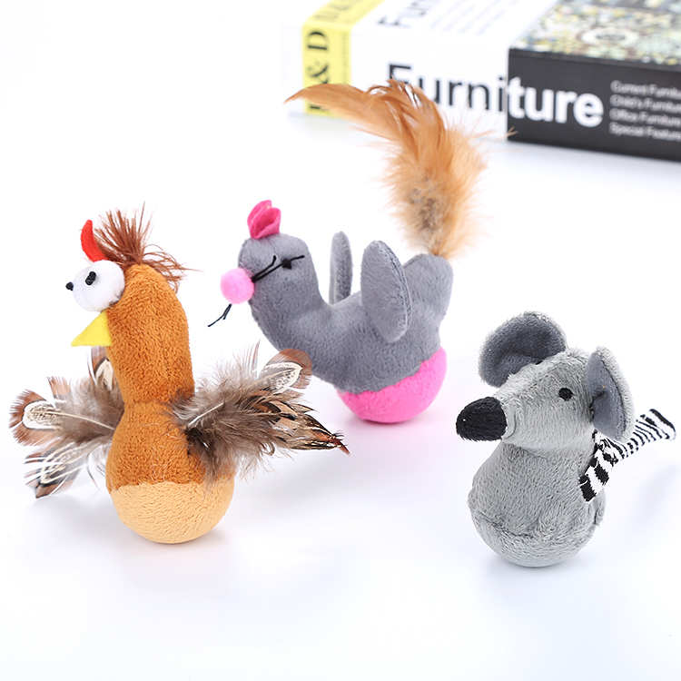 In Stock Three Style Plush Tembler Cat Toy Mouse With Feather And Catnip