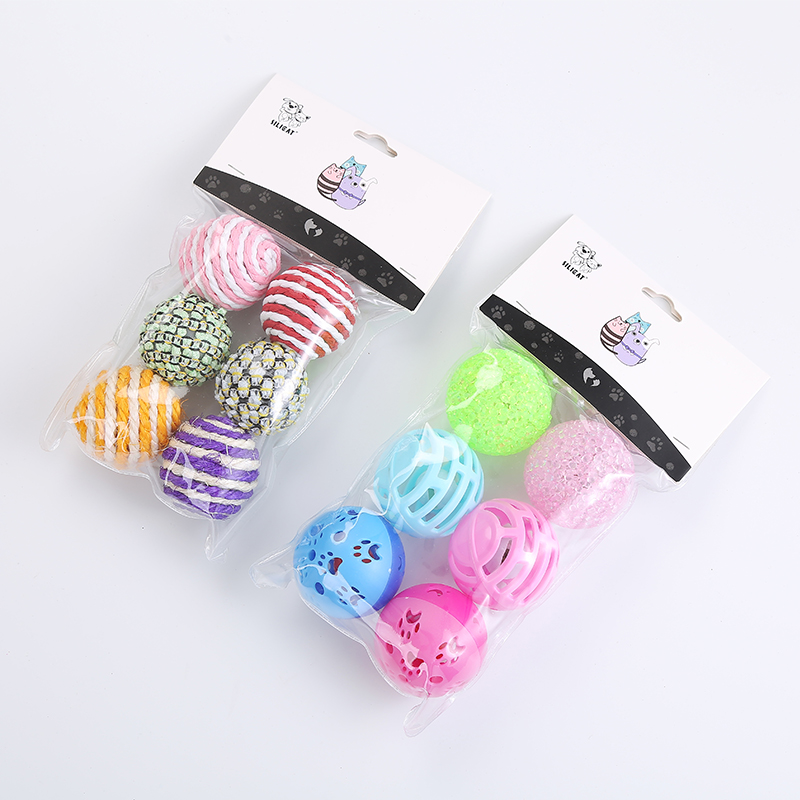 Cat Interactive Balls Toys Cat Toys Play Chewing Rattle Scratch Catch Pet Kitten Cat Exrecise Toy Balls Pack