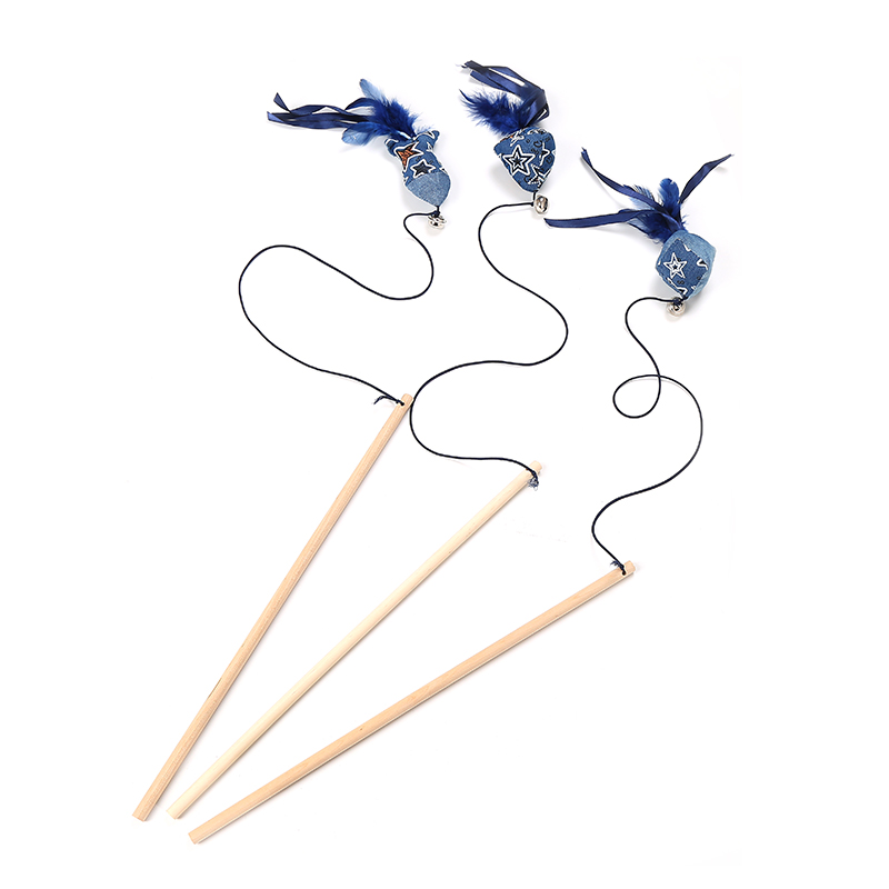 New Jean Material Exercise Play Fun Interactive Pet Chaser Teaser Wire Cat Toy Feather Wand