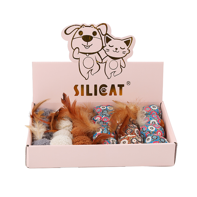 Cat Toy Set Feather Ball For Pet Catnip 24pcs Per Display Tray