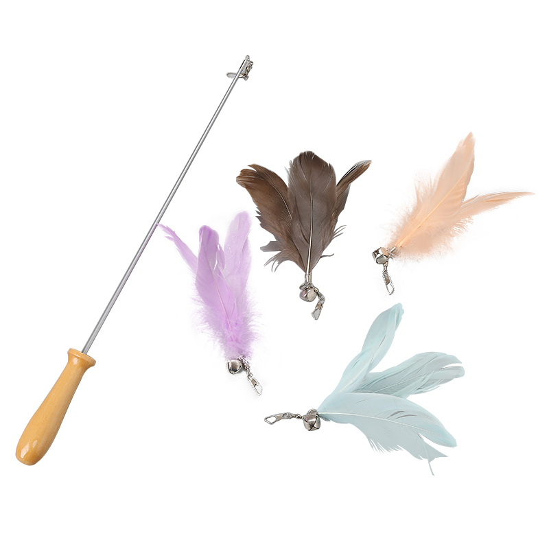 4feather Refills With Wooden Handle Retractable Cat Teaser Pack Cat Toy