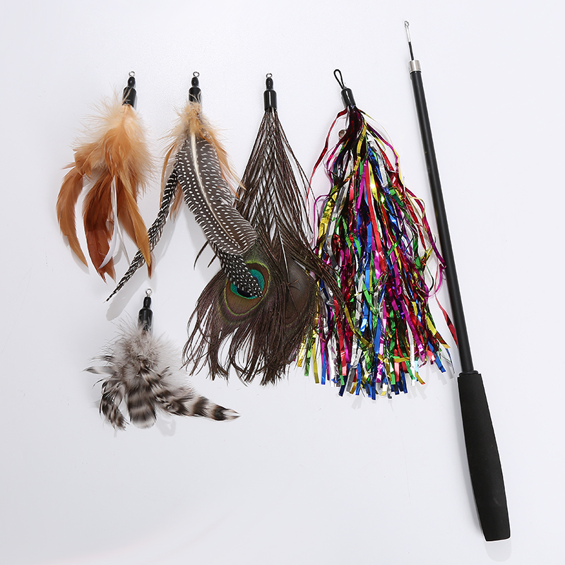 Hot Selling 6 Pack Cat Teaser Feather Toys Refill With Bells